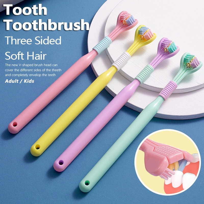 2 PCS Triple Sided Toothbrush Triple Head Wrap Household Soft Bristles Cleaning Daily Sensory Toothbrush