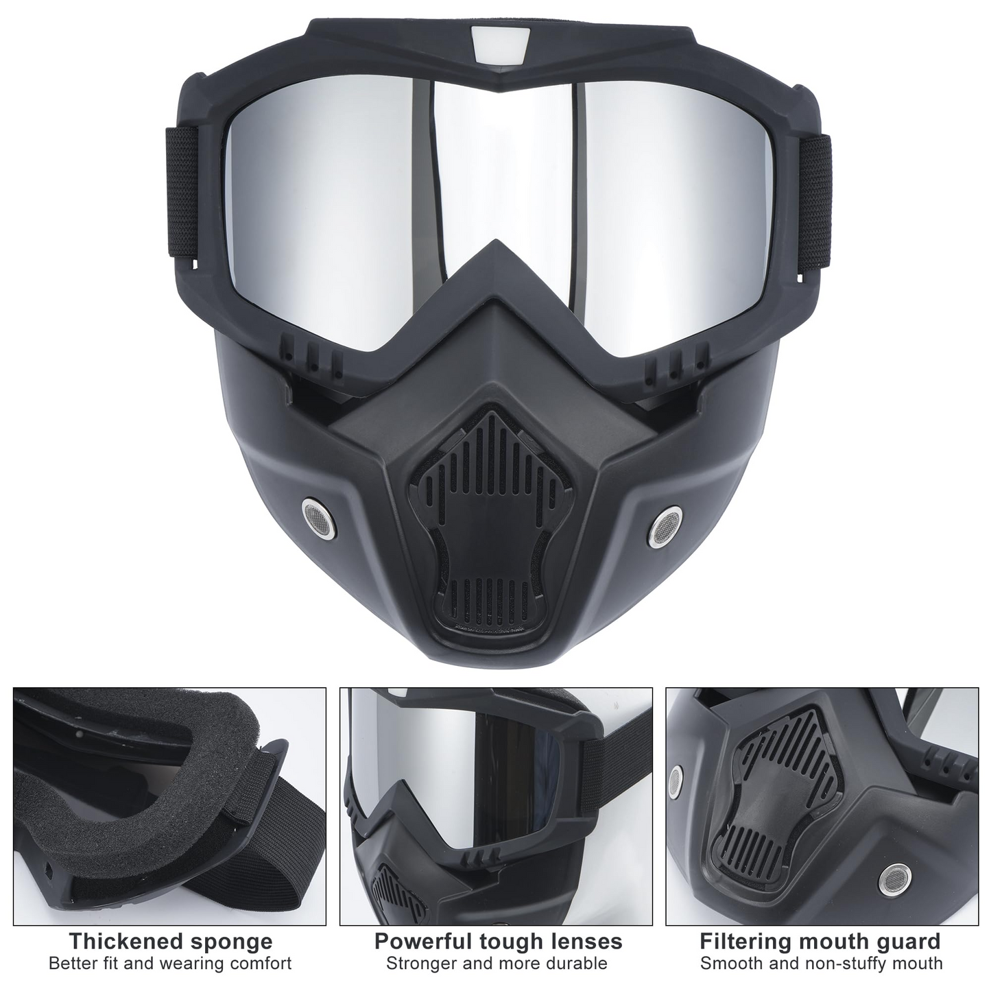 Protective Motorcycle Goggles with Detachable Face Mask