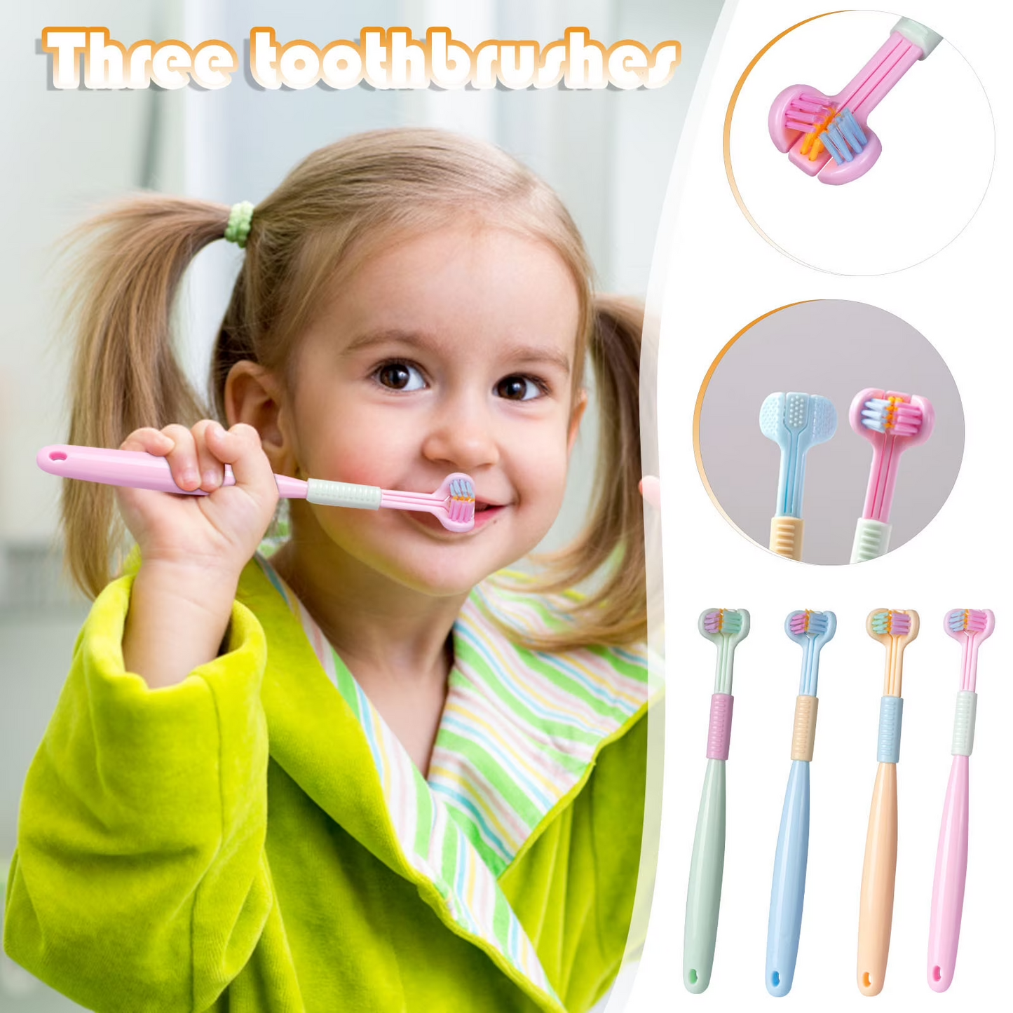 2 PCS Triple Sided Toothbrush Triple Head Wrap Household Soft Bristles Cleaning Daily Sensory Toothbrush