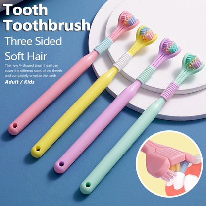 2 PCS Triple Sided Toothbrush Triple Head Wrap Household Soft Bristles Cleaning Daily Sensory Toothbrush
