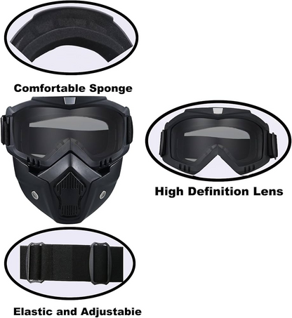Protective Motorcycle Goggles with Detachable Face Mask