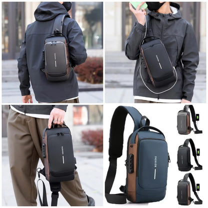 Anti Theft Sling Bag with USB Charging Port, Waterproof Shoulder Crossbody Bag for Men, Travel Chest Backpack