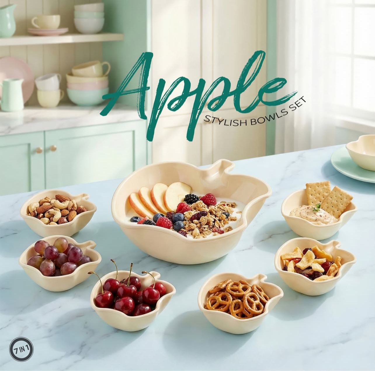7 Piece Apple Bowls Serving Set – Modern Kitchen & Festive Tableware