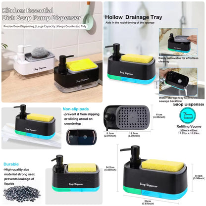 2-in-1 Dish Soap Pump Dispenser with Sponge Storage, Non-Slip Kitchen Sink Organizer