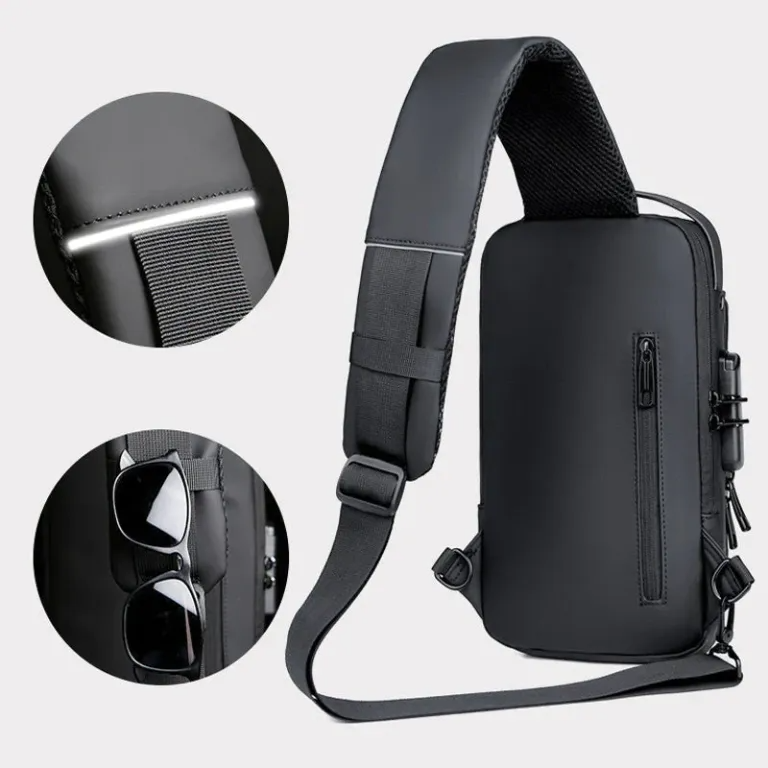 Anti Theft Sling Bag with USB Charging Port, Waterproof Shoulder Crossbody Bag for Men, Travel Chest Backpack