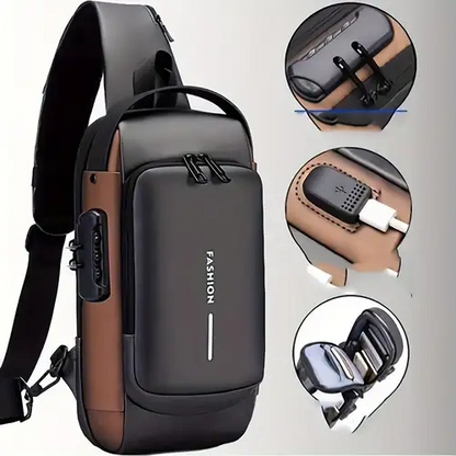 Anti Theft Sling Bag with USB Charging Port, Waterproof Shoulder Crossbody Bag for Men, Travel Chest Backpack