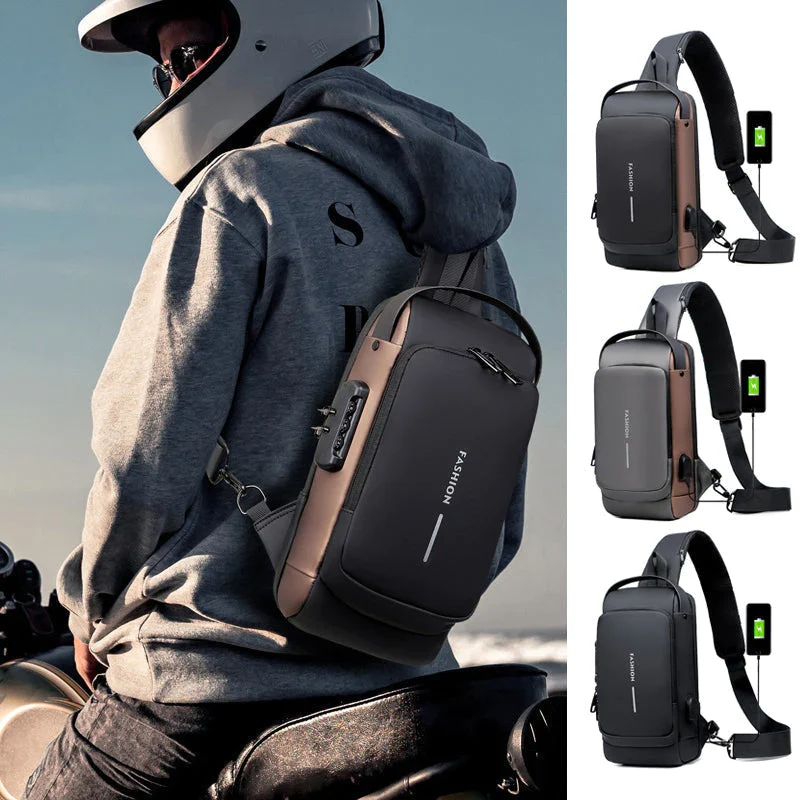 Anti Theft Sling Bag with USB Charging Port, Waterproof Shoulder Crossbody Bag for Men, Travel Chest Backpack