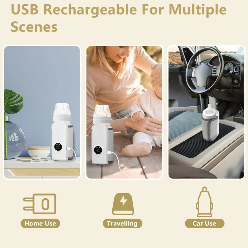 Travel Portable Bottle Warmer Combo Includes Complimentary Feeder Bottle – Compact, Safe & Easy to Carry for Moms