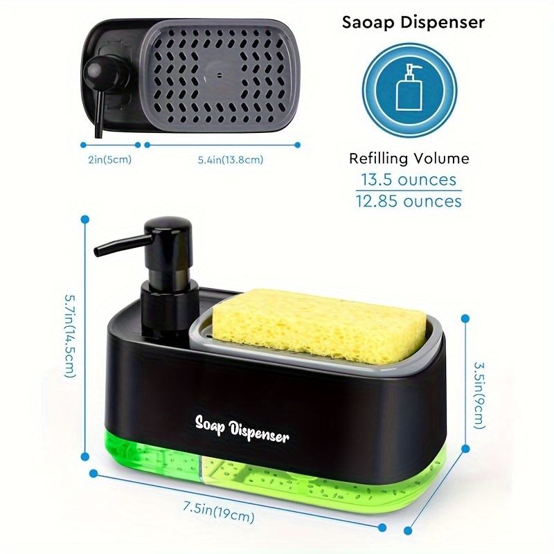 2-in-1 Dish Soap Pump Dispenser with Sponge Storage, Non-Slip Kitchen Sink Organizer