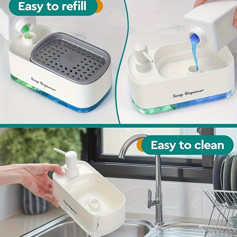 2-in-1 Dish Soap Pump Dispenser with Sponge Storage, Non-Slip Kitchen Sink Organizer