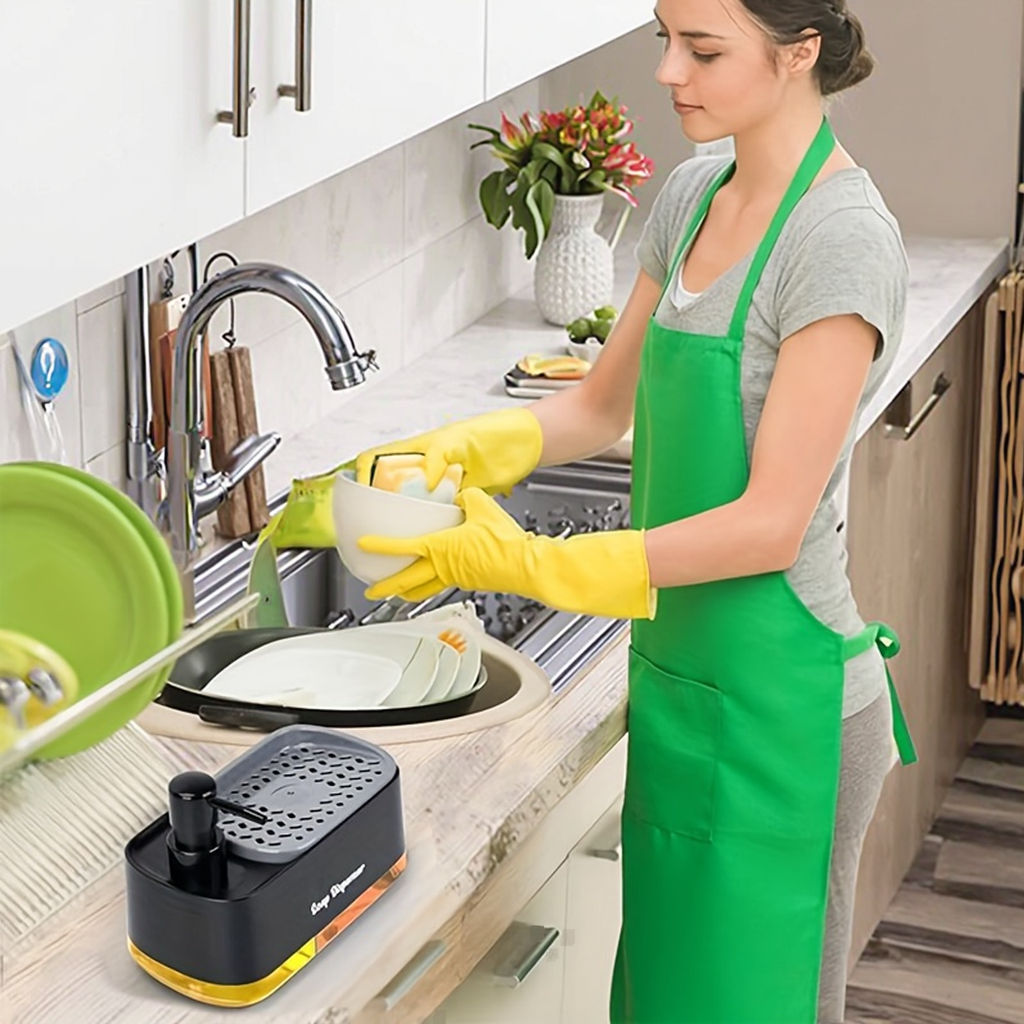 2-in-1 Dish Soap Pump Dispenser with Sponge Storage, Non-Slip Kitchen Sink Organizer